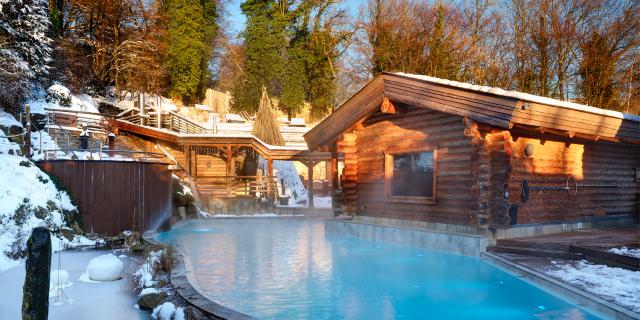 View over the sauna lake in winter with snow